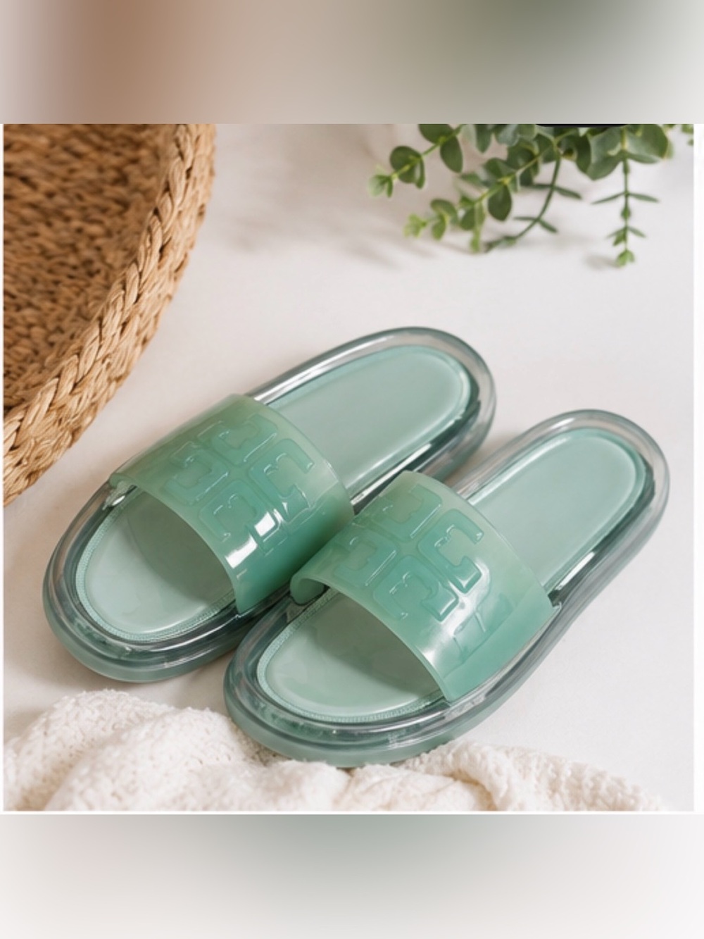 Tory Burch Mint Green Jelly Slide Sandals
